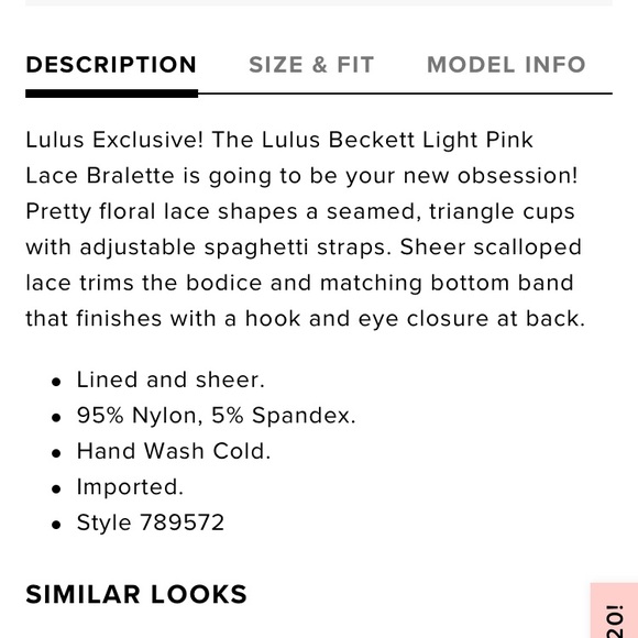 NWT Lulu’s Beckett Light Pink Lace Bralette - Picture 5 of 6